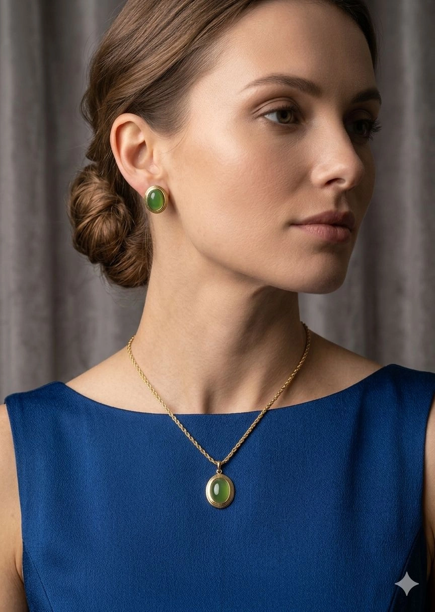 Jade Lagoon double layered necklace set with earrings 3